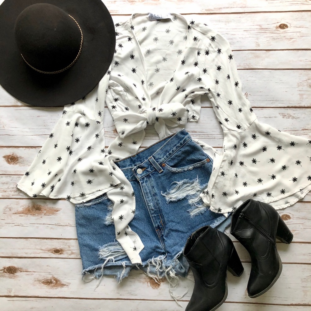 Wrap- bell sleeve crop top